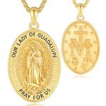 EUDORA Harmony Ball 18K Gold Plated Sterling Silver Virgin Mary Virgen de Guadalupe Necklace for Women, Our Lady of Guadalupe Miraculous Medal Blessed Mother Mary Virgencita Pendant Jewelry Gift, 22"