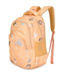 BEAUTY GIRLS Free Size 1522 Polyester Floral Printed Designer Stylish Waterproof School/Collage/Picnic Standard Backpack (Peach, 32 Lit)