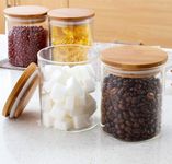 Jinelza Glass storage jars with wooden lid - 685 ml, Food Storage Containers Set with Air tight bamboo lid Spice Jars Set Candy, Cookie, Rice, Sugar, Flour, Pasta, Nuts (685ML JARS, 2 PCS)