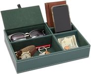 Juvale 5 Compartment Emerald Green Leather Valet Tray for Wallet, Keys (10 x 7.3 x 2 in)