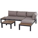 Outsunny 3 Pieces Garden Furniture Sets, Aluminium Outdoor Corner Sofa set with 2 Loveseat and Coffee Table with Cushions for Patio, Garden, Black