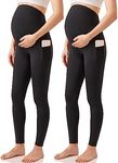 Enerful Maternity Leggings Over The Belly Activewear Pregnancy Stretch Workout Yoga Pants Tights with Pockets 2PCS Black Small