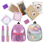 Mini Doll Backpack Mini Dolls School Bags Micro Backpack Mini Backpack DollToys with Mini Supplies Micropacks Mini Doll Accessories Toy Surprise with 10 Stationary Surprises Inside for Doll Play Sets