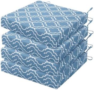 HARBOREST Indoor/Outdoor Chair Cushions Set of 4 Waterproof,Square Corner Outdoor Cushions for Patio Furniture - Patio Chair Cushions with Ties,18.5"x16"x3",Blue Geometry