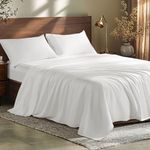 SONORO KATE Cotton Tencel Sheets Set, Silky Cooling Sheets for Hot Sleepers, Super Soft Lyocell Sheets Set, 5-Star Hotel Collection Bed Sheets, 16" Deep Pocket -4 PC (White,Queen)