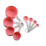 8 Pcs Measuring Cups and Spoons Set, 4 Measuring Cups / 4 Measuring Spoons, Measuring Spoons Set with Engraved Scale for Liquid & Dry Ingredients (Pink)