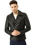 HK ENTERPRISES Men's Faux Leather Motorcycle Fashion Biker Style Leather Biker Jacket-(HK-BLK-L)