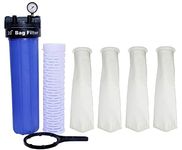 KRPLUS® Water-Filter Housing Assembly Kit with 4 Pcs Bag Filter, Pressure Meter, Wrench 20-inch (1.5" in/Out) Big Blue Jumbo Water Filter Housing (Blue)