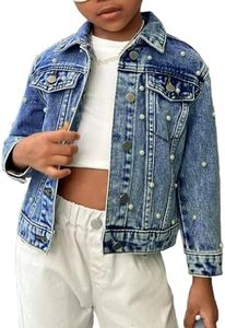 WDIRARA Toddler Girl's Collared Long Sleeve Button Front Ripped Denim Shirt Jacket Dark Wash 4Y