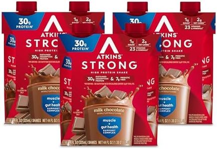 Atkins Strong High Protein Shake, Milk Chocolate, 30g Protein, 7g Prebiotic Fiber, Muscle & Gut Health Support Complex, 12 Count