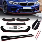 TOMICOB 3Pcs Front Bumper Lip Chin Spoiler Diffuser Air Dams with 6Pcs 2m/78.7" Side Skirts + 2Pcs Rear Lips + 2Pcs Adjustable 8-11" Splitter Rods Fit for Most Cars, Glossy Black w/Red