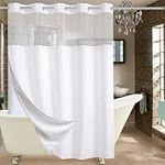 Conbo Mio Hotel Style Fabric Shower Curtain with Snap in Liner for Bathroom Machine Washable Waterproof Repellent Shower Curtain (Check-White, 71" W x 74" H)