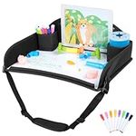 Kids Travel Tray for Toddler Car Seat, Travel Activity Tray for Airplane, Car Seat Lap Drawing Tray, Multifunctional Car Seat Tray Table with Storage for Kids Travel Play, Black