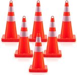 Goplus 12 Pack 28” Traffic Safety Cones, Unbreakable Orange Construction Cones w/Reflective Collars, Hand-Held Ring, Weighted Base, Plastic Parking Cones Road Cones for Parking, Traffic Control