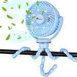 Octopus Desk Fan, Pram Fan with 3 Speed & Lights, 5000mAh Rechargeable USB Fan, 360° Rotated Versatile Mini Fan for Baby Stroller Office Camping Car Seat Traveling Outdoor Cycling(Blue)