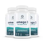 Omvits Vegan Omega 3 DHA from Algae Oil 1000mg - 180 Softgel Capsules with Vitamin E - Sustainable Algal Alternative to Fish Oil - Vegetarian Essential Fatty Acids - Supports Heart, Brain & Eyes