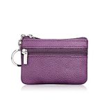 Nathalie Women's Genuine Leather Coin Pouch Mini Purse Fashionable Card Wallet with Key Ring and Zipper (Purple), Small