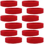 12 Sweatbands Cotton Sports Headbands Terry Cloth Moisture Wicking Athletic Basketball Headband by Kenz Laurenz (12 Pack) (Red 12 Pack)