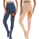 Darkterror Fleece Lined Leggings Women, High Waisted Winter Thermal Fleece Lined Pants Tights (2pc, Skin+Navy Blue)