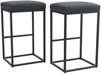 PHIVILLA 2 bar stools with footrest, kitchen chairs PU leather, backless stools, counter stools, bistro stools, for indoor outdoor dining room home bar coffee chairs, large