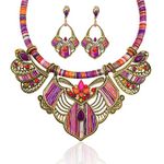 YAZILIND Women's Bohemian Necklace Earrings Tribal Novelty Jewelry Set Chunky Chain Bib Statement Multicolour Rainbow Beads Statement Necklace (#1)