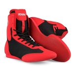 RXN Boxing Shoes for Men and Women Lace Up Non Slip Rubber Sole Lightweight Mid High Top | BX-17 High Top Boxing Boots for Men & Women (Black/Red, 7)