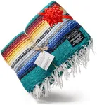 Benevolence LA Mexican Blanket, Authentic Handwoven Yoga Blanket & Outdoor Blanket, Made by Traditional Mexican Artisans, Saddle Blanket, Beach Blanket, Picnic Blanket, & Car Blanket 75 x 52 - Agua