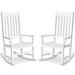 Giantex Rocking Chair Acacia Wood Frame, Porch Rocker Outdoor& Indoor for Garden, Lawn, Balcony, Backyard and Patio Porch Rocker (2, White)