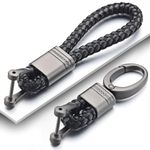 JVCV® 2 Pack Genuine Leather Keychain with Zinc Alloy Buckle Keyring (Black)