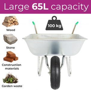 Neo 65L Wheelbarrow – Silver Steel Garden Cart