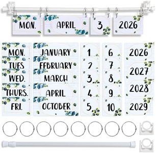 OTTOLTIL Rainbow Flip Calendar Bulletin Board Set with Holder, Adjustable Calendar Holder Includes 54 Date Cards for Classroom Home Decor(Eucalyptus)