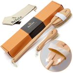 Belula Premium Dry Brushing Body Brush Set- Natural Boar Bristle Body Brush, Exfoliating Face Brush & One Pair Bath & Shower Gloves. Free Bag & How to – Great Gift for A Glowing Skin & Healthy Body