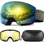 Odoland OTG Ski Goggles Set with Detachable Lens, Interchangeable Lens, Anti-Fog 400 UV Protection Snow Goggles for Men and Women, Helmet Compatible BE