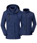 donhobo Womens 3 In 1 Jackets Fleece Ski Jacket Softshell Winter Waterproof Full Zip Windproof Coat Zip Pockets(Navy,M)