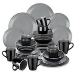 vancasso Lento Matte Dinnerware Set - 48 Pieces Dinner Set Black&White Stoneware Crockery with 10.7 inch Dinner Plate 8 inch Dessert Plate 7 inch Bowl and 14 oz Mug, Service for 12