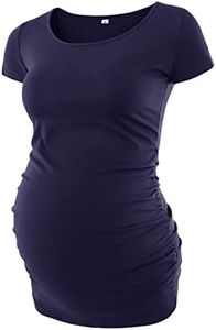Liu & Qu Women's Maternity Classic Side Ruched T-Shirt Tops Mama Pregnancy Clothes Navy