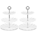 NWK Pack of 2 Large Stable 3-Tier Cupcake Stand 30cm Height Plastic Cake Stand Food Round Display for Wedding Birthday Graduation Afternoon Tea Party (Silver, Large)