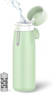 PHILIPS Filtered Water Bottle, Insulated Stainless Steel Water Purifier Bottle for Daily Life & Travel, BPA Free with GoZero Everyday Filter for Cleaner Tastier Tap Water, Keeps Cold, 18.6 oz Green