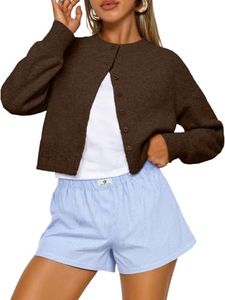 Trendy Queen Cropped Cardigan Sweaters for Women Lightweight Crop Cotton Knit Y2k Fall Outfits Fashion Clothes 2025 Chocolate Brown XL