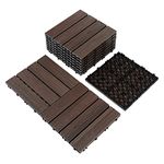 PURE ERA Wood Composite Interlocking Floor Deck Tiles Indoor Outdoor Use 12"x12" (10Pcs, 10 sq. Ft, Dark Brown Oak Wood Pattern) - Great Upgrade to Patio Backyard Pathway