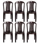 PETALS Leo Plastic Chairs | Stacking Chair for Home and Garden | Glossy Finish | Bearing Capacity Upto 150kgs (Brown) (Set of 6)