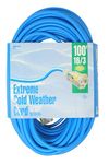 Woods 2436 16/3 100-Foot Outdoor Cold-Flexible SJTW Extension Cord, Blue with Lighted End