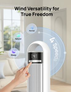 Dreo Silent Tower Fan, 28dB, 90° Oscillating, 4 Speeds, 8H Timer – White