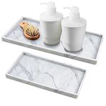 2 Packs Silicone Vanity Tray, Large & Small Bathroom Trays for Counter, Dish Soap Holder for Kitchen Sink, Rectangle Perfume Key Toilet Dresser Organizer Tray Decor (Marble)