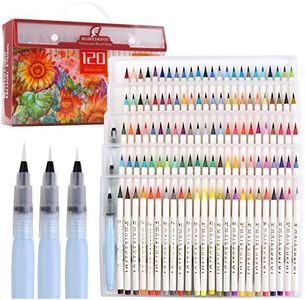 MAIKEDEPOT Watercolor Brush Pens 120pcs Artists Markers Assorted Colors Pens, 3 Water Brush Pens Watercolor Painting Markers with Online Tutorial Video for Artist Coloring and Drawing(120 Colors)