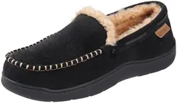 Zigzagger Men's Moccasin Slippers Memory Foam House Shoes, Indoor and Outdoor Warm Loafer Slippers, Black, 12 M US