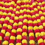 5 PC - 4.5 feet Marigold Garlands Halloween Diwali Pooja Indian/American Wedding Party Mantle Decoration Faux Artificial Floral Strings Christmas Fall Festival Spring Bush Floral Decor -Yellow and Red