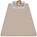 Bartuke Cat Litter Mat, Extra Large 101 x 71cm Silicone Mat Litter Trapping Mat for Scatter Control, Soft on Kitty Paws, Easy to Clean (Khaki)