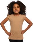 Lovetti Girl’s Basic Short Puff Sleeve Round Neck T-Shirt, Turkish Cotton Round Neck Tee Tops