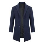 Allthemen Mens Wool Trench Coat Winter Warm Jacket Classic Long Woolen Overcoat Slim Fit Thickened Windbreaker Navy XL